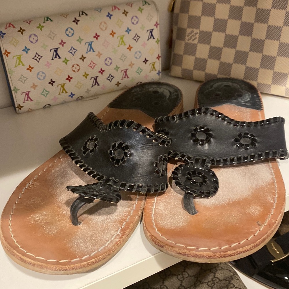 Black used jack Rogers leather sandals size 10w wide